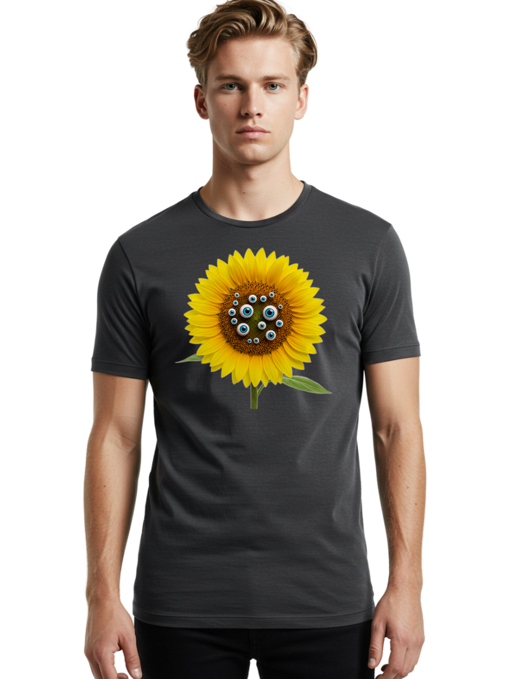 Sunflower-With-Eyes-5 Men'S Graphic Tee, 100% Cotton, Comfortable Casual Summer Wear, Machine Washable, Vintage Camera, Old Camera, Antique Camera, Black Camera, Classic Photography, Photography Equipment, Nostalgic Device, Film Camera, Bag045