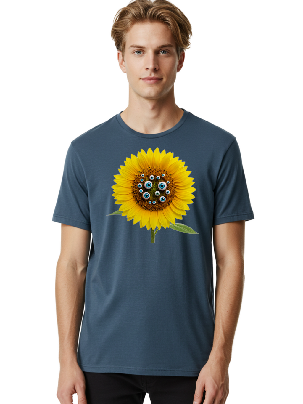 Sunflower-With-Eyes-5 Men'S Graphic Tee, 100% Cotton, Comfortable Casual Summer Wear, Machine Washable, Vintage Camera, Old Camera, Antique Camera, Black Camera, Classic Photography, Photography Equipment, Nostalgic Device, Film Camera, Bag045