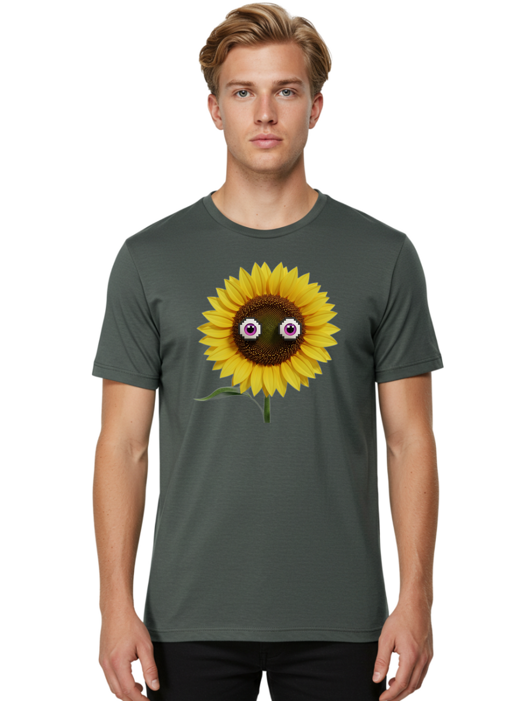 Sunflower-With-Eyes Men'S Graphic Tee, 100% Cotton, Comfortable Casual Summer Wear, Machine Washable, Vintage Camera, Old Camera, Antique Camera, Black Camera, Classic Photography, Photography Equipment, Nostalgic Device, Film Camera, Bag046