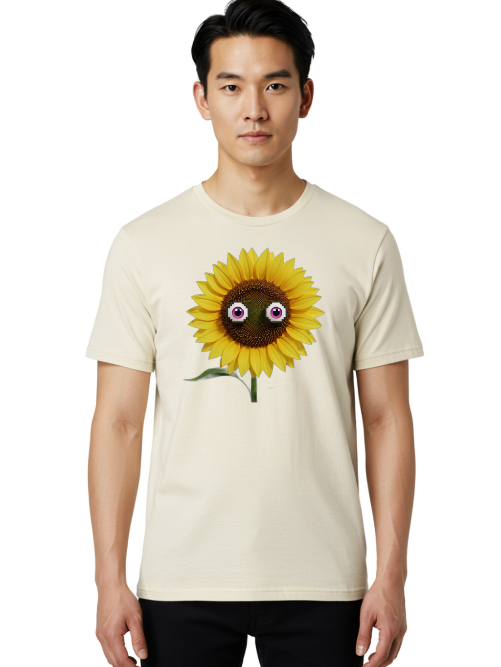Sunflower-With-Eyes Men'S Graphic Tee, 100% Cotton, Comfortable Casual Summer Wear, Machine Washable, Vintage Camera, Old Camera, Antique Camera, Black Camera, Classic Photography, Photography Equipment, Nostalgic Device, Film Camera, Bag046