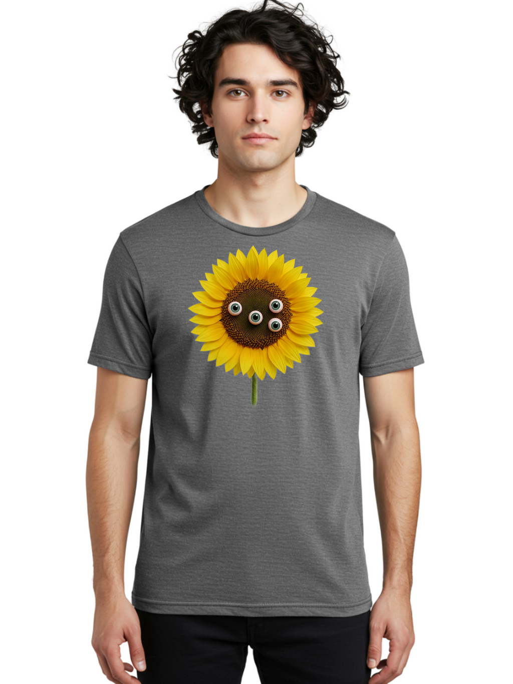 Sunflower-With-Googly-Eyes Men'S Graphic Tee, 100% Cotton, Comfortable Casual Summer Wear, Machine Washable, Vintage Camera, Old Camera, Antique Camera, Black Camera, Classic Photography, Photography Equipment, Nostalgic Device, Film Camera, Bag047