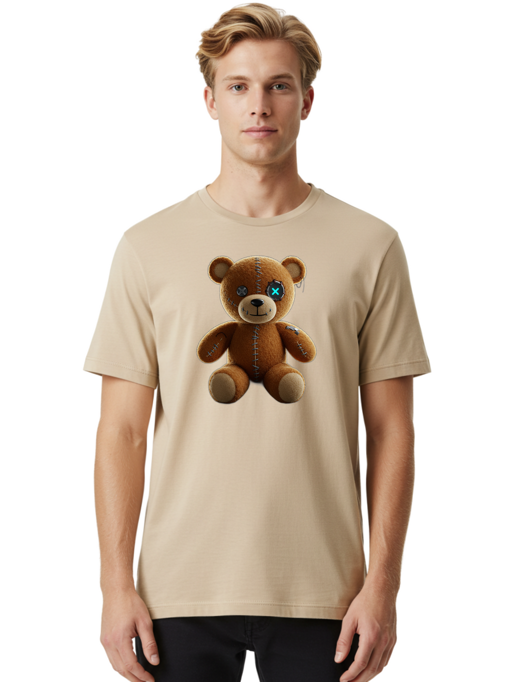 Teddy-Bear-With-X-Stitch-Eyes Men'S Graphic Tee, 100% Cotton, Comfortable Casual Summer Wear, Machine Washable, Vintage Camera, Old Camera, Antique Camera, Black Camera, Classic Photography, Photography Equipment, Nostalgic Device, Bag058