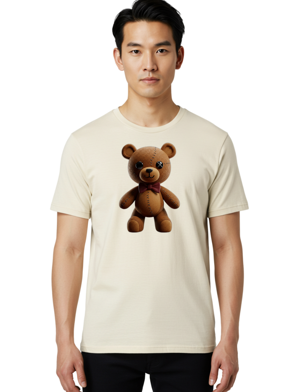 Teddy-Bear-With-X-Stitched-Eye Men'S Graphic Tee, 100% Cotton, Comfortable Casual Summer Wear, Machine Washable, Vintage Camera, Old Camera, Antique Camera, Black Camera, Classic Photography, Photography Equipment, Nostalgic Device, Bag059