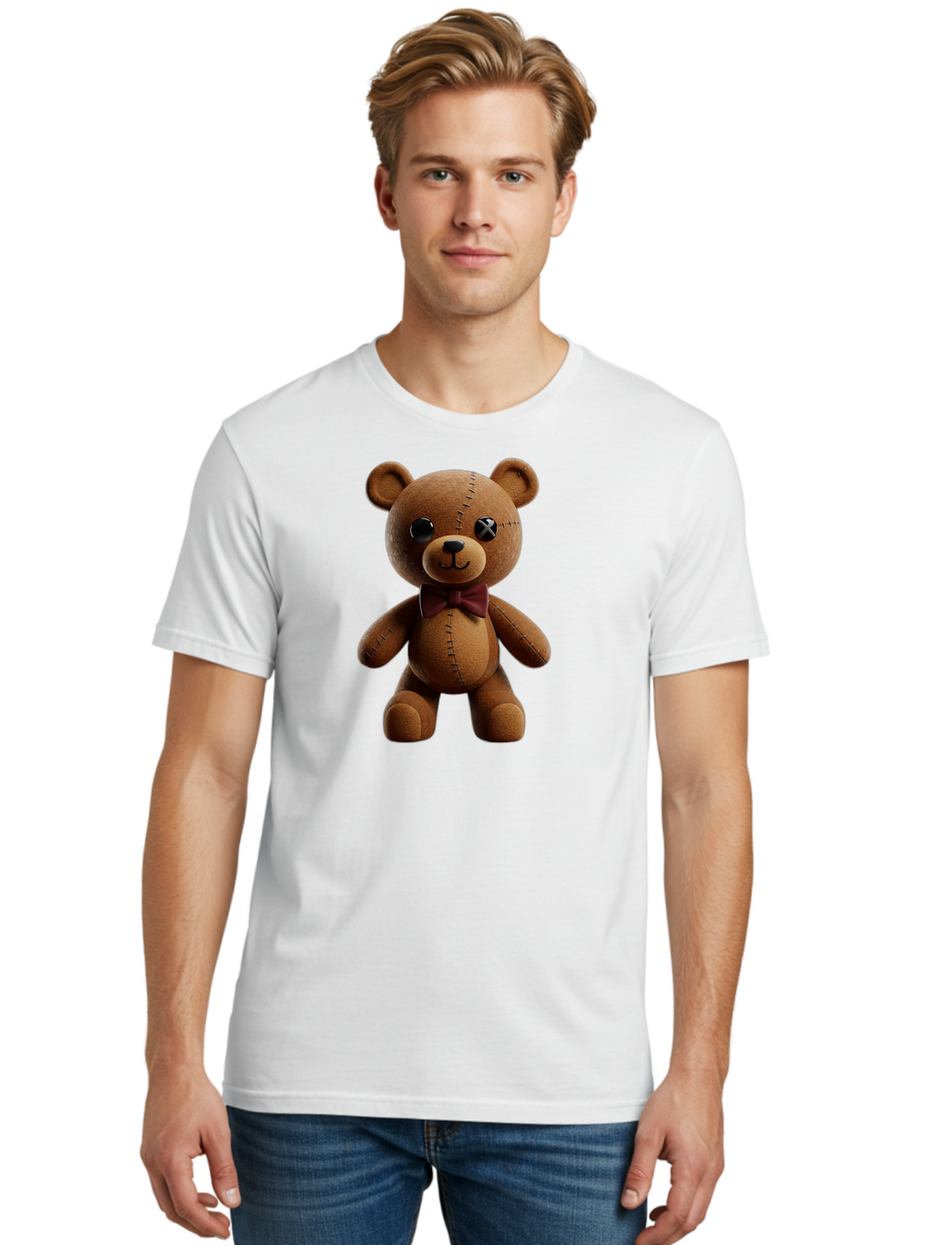 Teddy-Bear-With-X-Stitched-Eye Men'S Graphic Tee, 100% Cotton, Comfortable Casual Summer Wear, Machine Washable, Vintage Camera, Old Camera, Antique Camera, Black Camera, Classic Photography, Photography Equipment, Nostalgic Device, Bag059