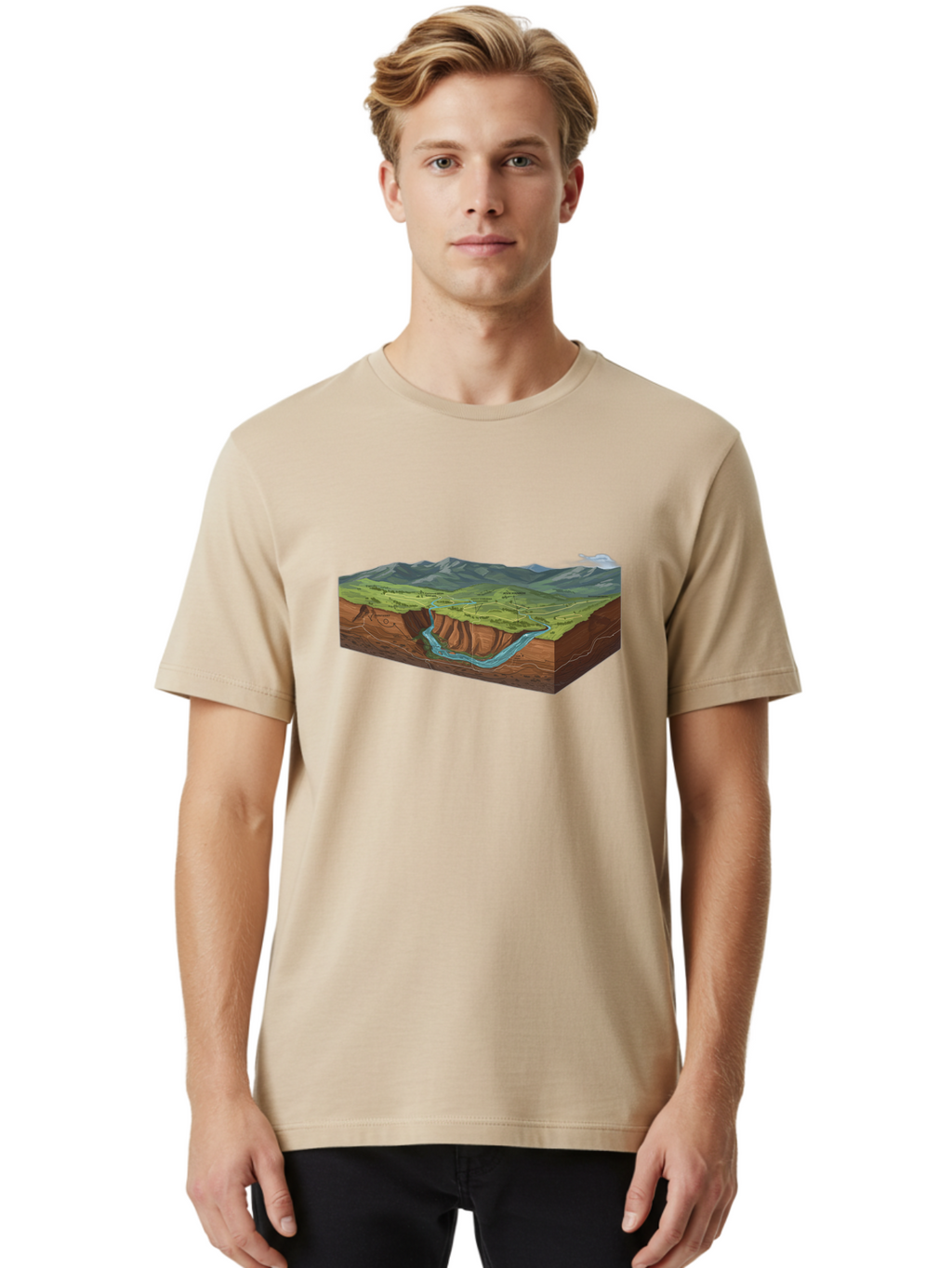 3D-Landscape-Cross-Section Men'S Graphic Tee, 100% Cotton, Comfortable Casual Summer Wear, Machine Washable, Vintage Camera, Old Camera, Antique Camera, Black Camera, Classic Photography, Photography Equipment, Nostalgic Device, Film Camera, Bag107