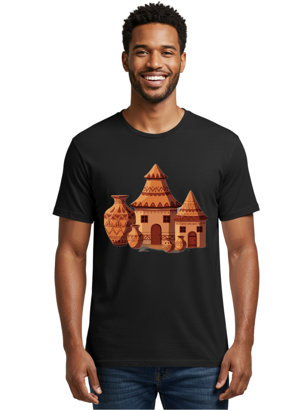 African-Huts-And-Vases Men'S Graphic Tee, 100% Cotton, Comfortable Casual Summer Wear, Machine Washable, Vintage Camera, Old Camera, Antique Camera, Black Camera, Classic Photography, Photography Equipment, Nostalgic Device, Film Camera, Bag130