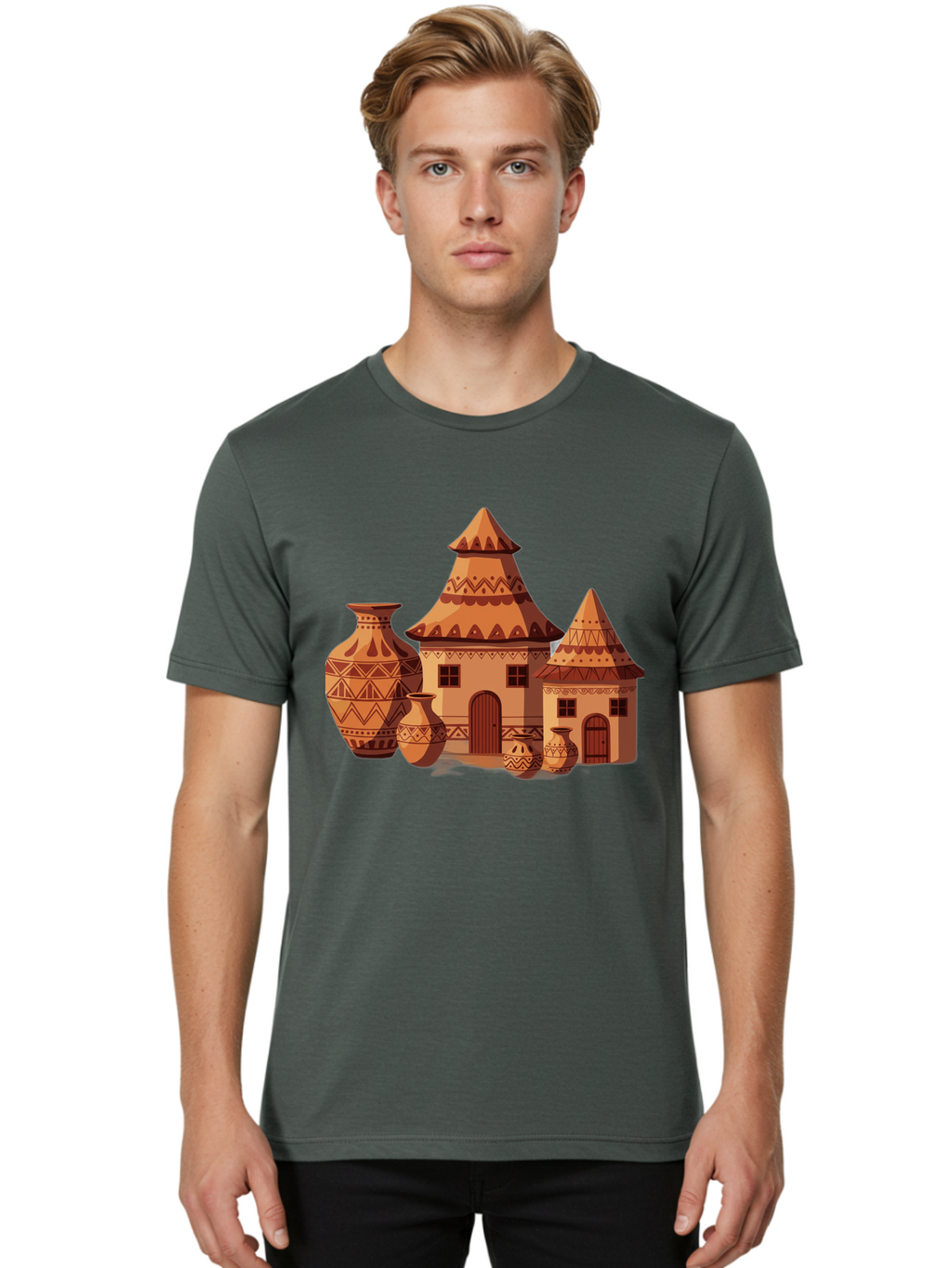 African-Huts-And-Vases Men'S Graphic Tee, 100% Cotton, Comfortable Casual Summer Wear, Machine Washable, Vintage Camera, Old Camera, Antique Camera, Black Camera, Classic Photography, Photography Equipment, Nostalgic Device, Film Camera, Bag130