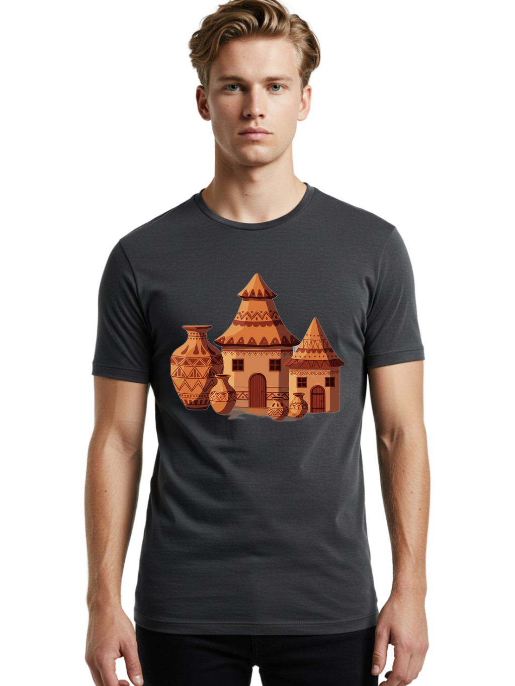 African-Huts-And-Vases Men'S Graphic Tee, 100% Cotton, Comfortable Casual Summer Wear, Machine Washable, Vintage Camera, Old Camera, Antique Camera, Black Camera, Classic Photography, Photography Equipment, Nostalgic Device, Film Camera, Bag130