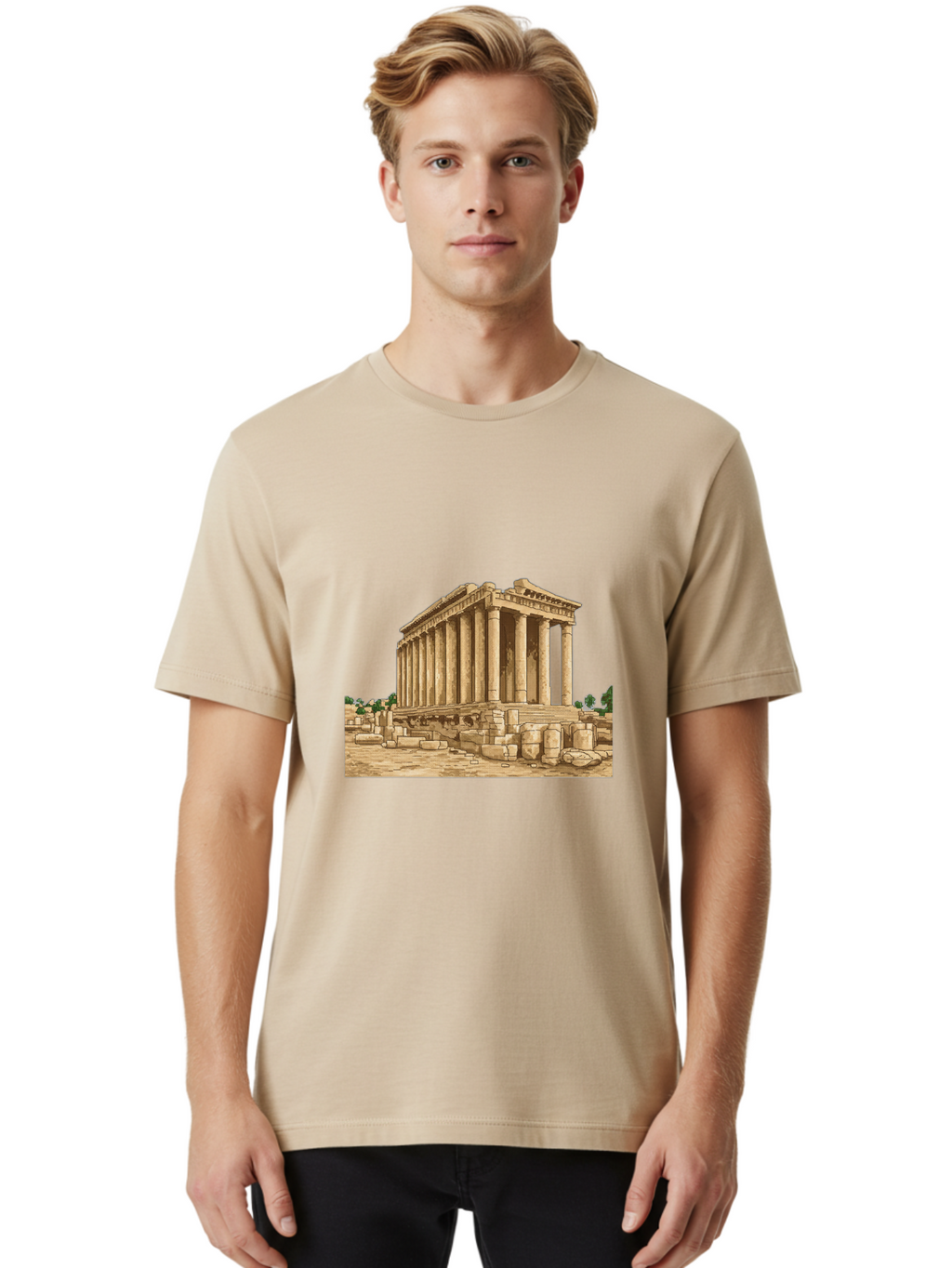 Ancient-Greek-Temple Men'S Graphic Tee, 100% Cotton, Comfortable Casual Summer Wear, Machine Washable, Vintage Camera, Old Camera, Antique Camera, Black Camera, Classic Photography, Photography Equipment, Nostalgic Device, Film Camera, Bag134