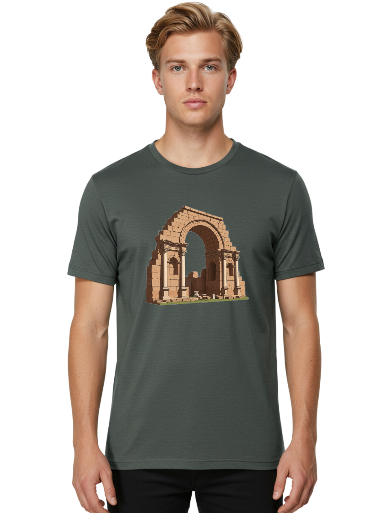Archway-Ruins Men'S Graphic Tee, 100% Cotton, Comfortable Casual Summer Wear, Machine Washable, Vintage Camera, Old Camera, Antique Camera, Black Camera, Classic Photography, Photography Equipment, Nostalgic Device, Film Camera, Camera Art Bag146