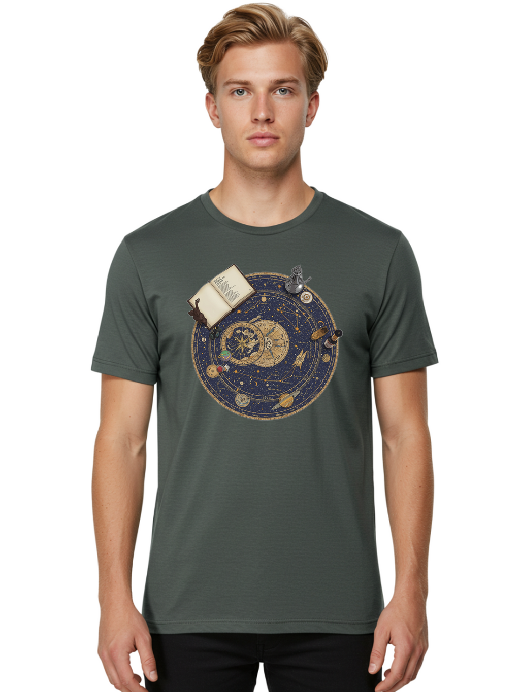Astronomy-Wheel Men'S Graphic Tee, 100% Cotton, Comfortable Casual Summer Wear, Machine Washable, Vintage Camera, Old Camera, Antique Camera, Black Camera, Classic Photography, Photography Equipment, Nostalgic Device, Film Camera, Camera Art Bag153