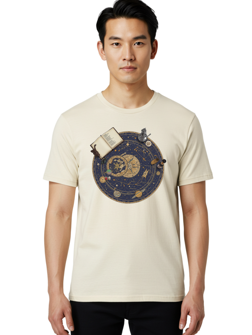 Astronomy-Wheel Men'S Graphic Tee, 100% Cotton, Comfortable Casual Summer Wear, Machine Washable, Vintage Camera, Old Camera, Antique Camera, Black Camera, Classic Photography, Photography Equipment, Nostalgic Device, Film Camera, Camera Art Bag153