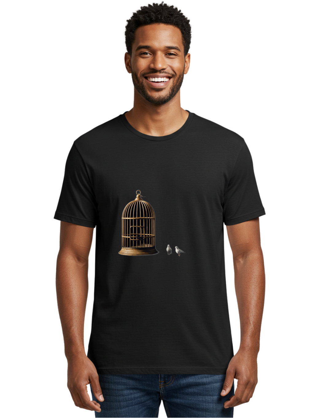 Bird-Cage-And-Birds Men'S Graphic Tee, 100% Cotton, Comfortable Casual Summer Wear, Machine Washable, Vintage Camera, Old Camera, Antique Camera, Black Camera, Classic Photography, Photography Equipment, Nostalgic Device, Film Camera, Bag172