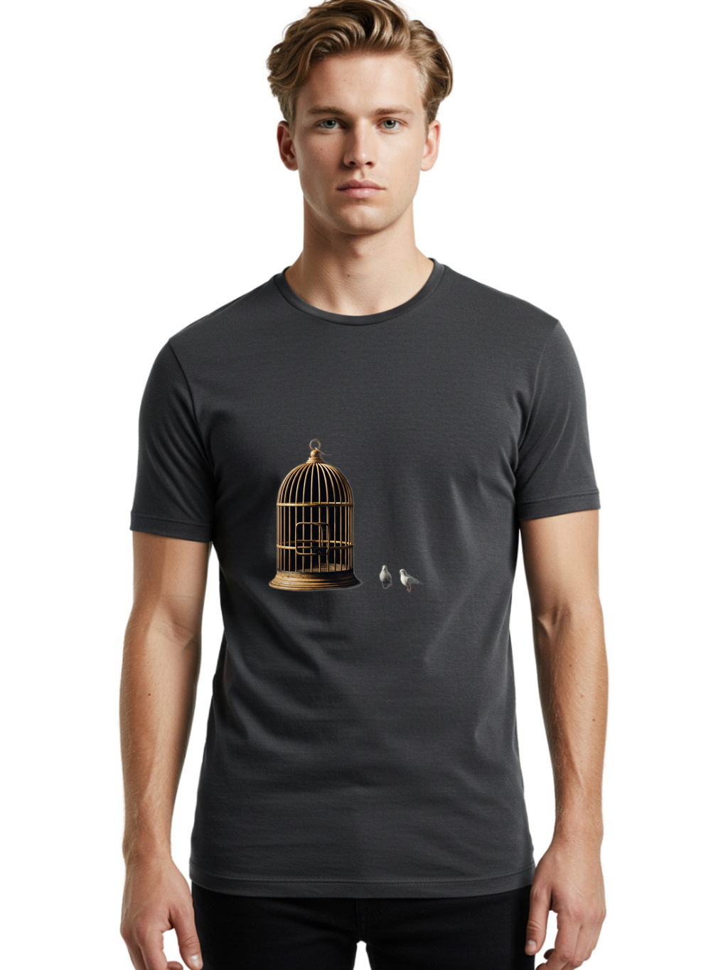 Bird-Cage-And-Birds Men'S Graphic Tee, 100% Cotton, Comfortable Casual Summer Wear, Machine Washable, Vintage Camera, Old Camera, Antique Camera, Black Camera, Classic Photography, Photography Equipment, Nostalgic Device, Film Camera, Bag172