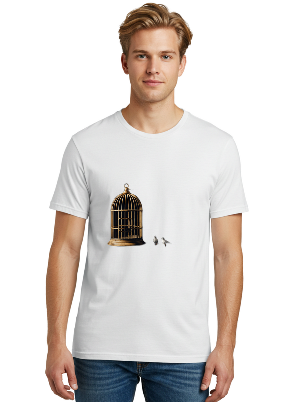 Bird-Cage-And-Birds Men'S Graphic Tee, 100% Cotton, Comfortable Casual Summer Wear, Machine Washable, Vintage Camera, Old Camera, Antique Camera, Black Camera, Classic Photography, Photography Equipment, Nostalgic Device, Film Camera, Bag172