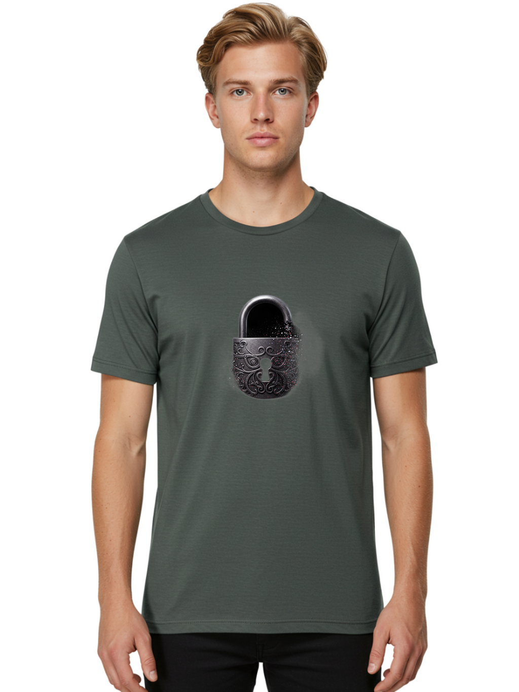Black-Padlock Men'S Graphic Tee, 100% Cotton, Comfortable Casual Summer Wear, Machine Washable, Vintage Camera, Old Camera, Antique Camera, Black Camera, Classic Photography, Photography Equipment, Nostalgic Device, Film Camera, Camera Art Bag181