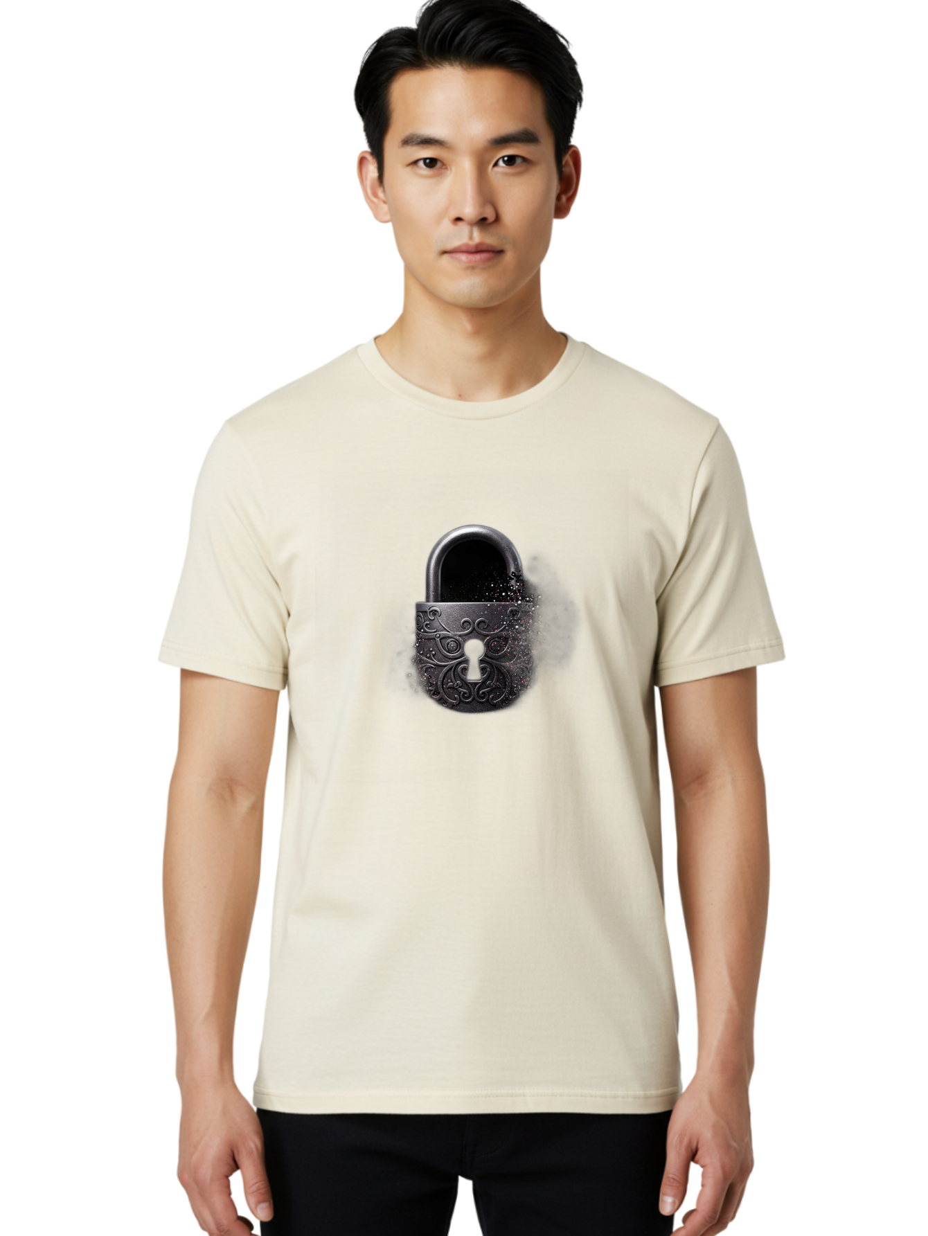 Black-Padlock Men'S Graphic Tee, 100% Cotton, Comfortable Casual Summer Wear, Machine Washable, Vintage Camera, Old Camera, Antique Camera, Black Camera, Classic Photography, Photography Equipment, Nostalgic Device, Film Camera, Camera Art Bag181