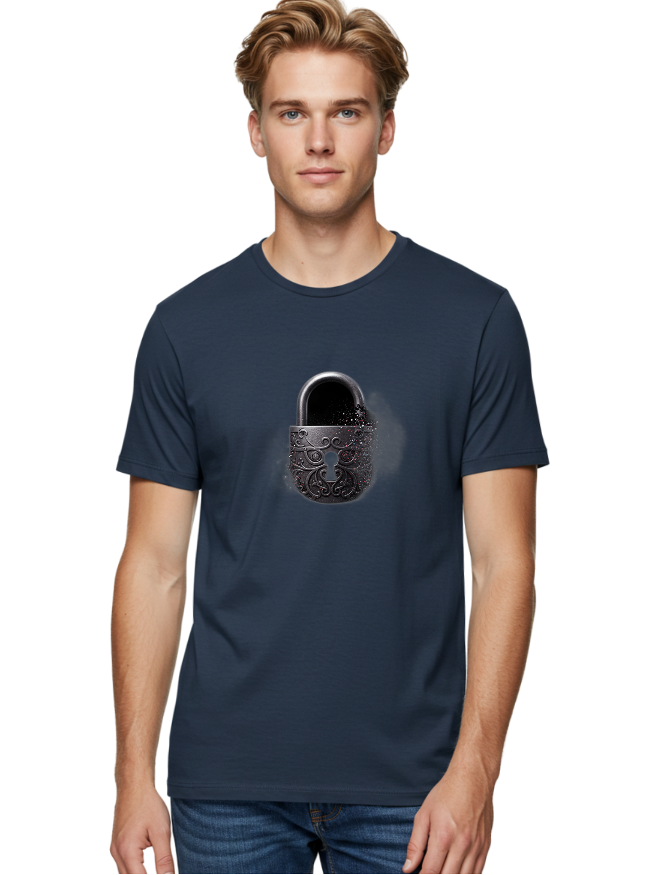 Black-Padlock Men'S Graphic Tee, 100% Cotton, Comfortable Casual Summer Wear, Machine Washable, Vintage Camera, Old Camera, Antique Camera, Black Camera, Classic Photography, Photography Equipment, Nostalgic Device, Film Camera, Camera Art Bag181
