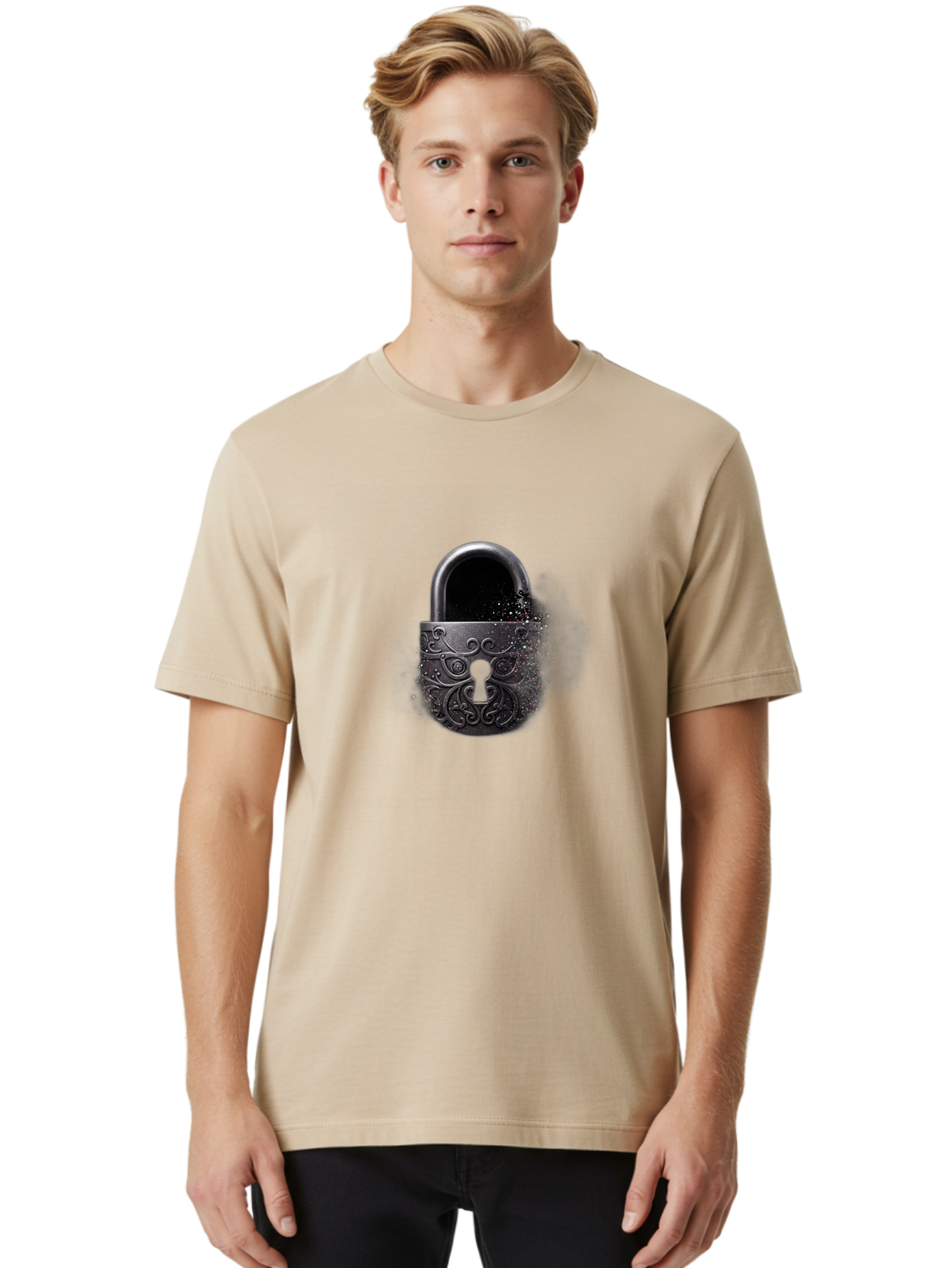 Black-Padlock Men'S Graphic Tee, 100% Cotton, Comfortable Casual Summer Wear, Machine Washable, Vintage Camera, Old Camera, Antique Camera, Black Camera, Classic Photography, Photography Equipment, Nostalgic Device, Film Camera, Camera Art Bag181