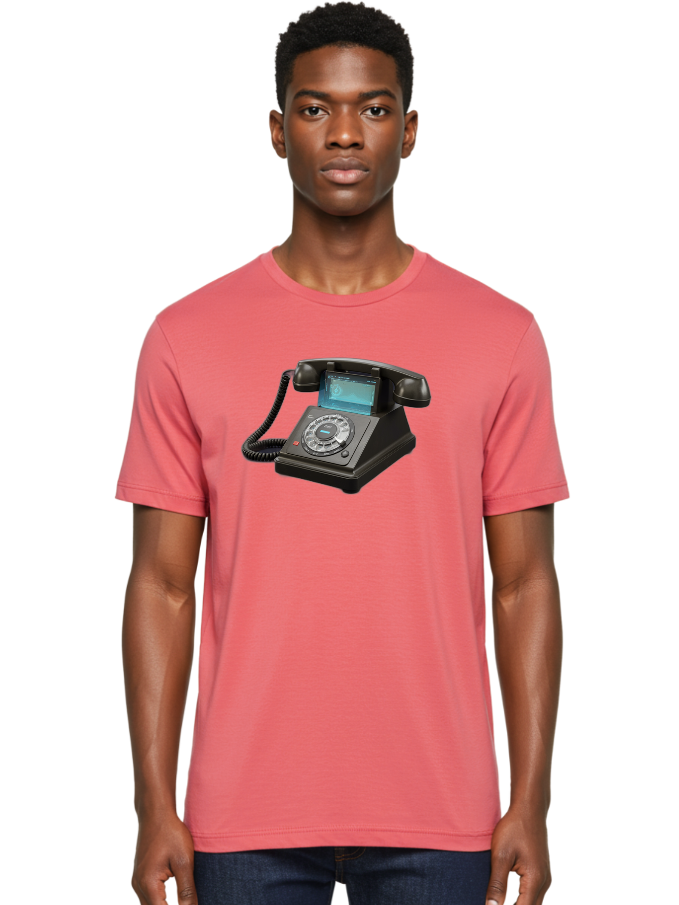 Black-Rotary-Phone-With-Lcd-Screen Men'S Graphic Tee, 100% Cotton, Comfortable Casual Summer Wear, Machine Washable, Vintage Camera, Old Camera, Antique Camera, Black Camera, Classic Photography, Photography Equipment, Nostalgic Device, Bag182