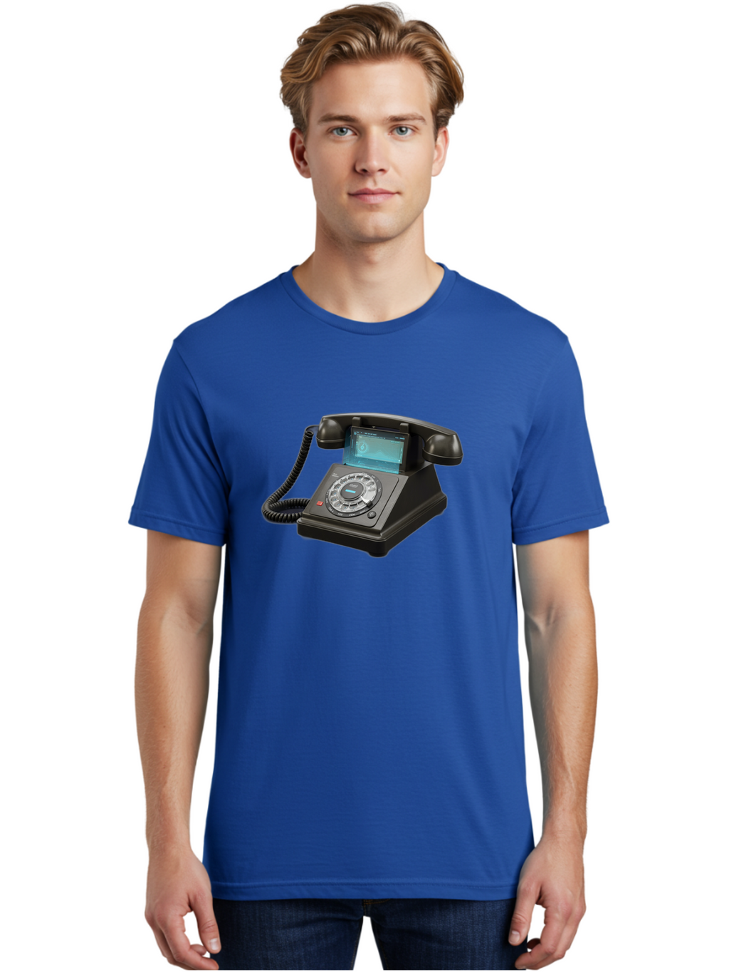 Black-Rotary-Phone-With-Lcd-Screen Men'S Graphic Tee, 100% Cotton, Comfortable Casual Summer Wear, Machine Washable, Vintage Camera, Old Camera, Antique Camera, Black Camera, Classic Photography, Photography Equipment, Nostalgic Device, Bag182