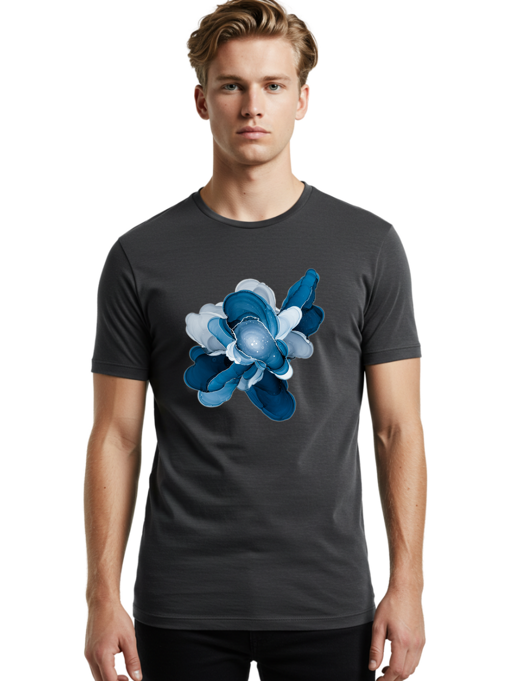 Blue-Digital-Flower Men'S Graphic Tee, 100% Cotton, Comfortable Casual Summer Wear, Machine Washable, Vintage Camera, Old Camera, Antique Camera, Black Camera, Classic Photography, Photography Equipment, Nostalgic Device, Film Camera, Bag191