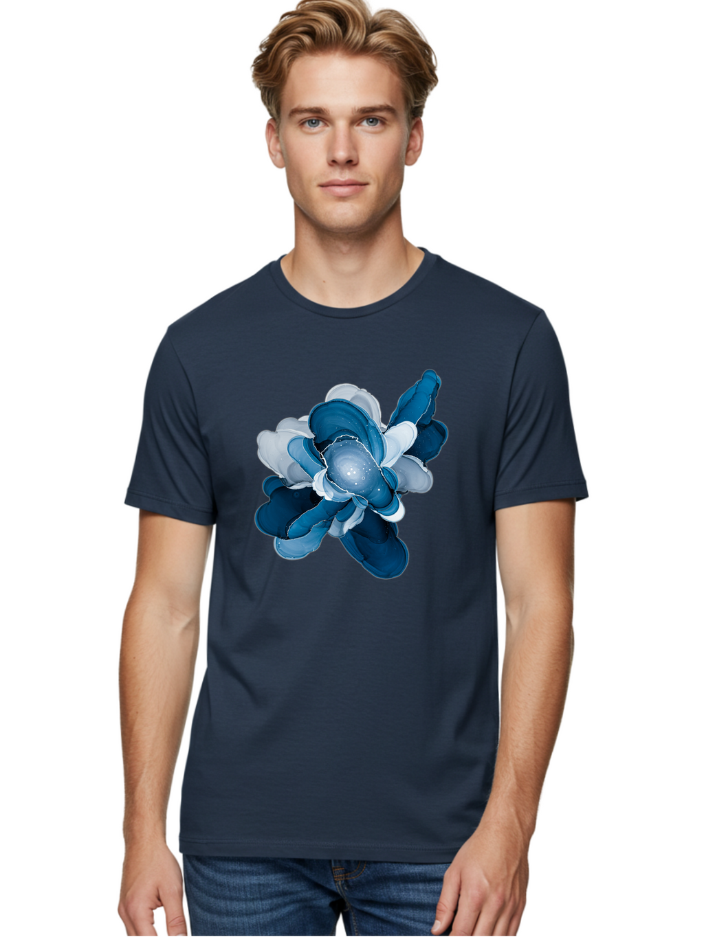 Blue-Digital-Flower Men'S Graphic Tee, 100% Cotton, Comfortable Casual Summer Wear, Machine Washable, Vintage Camera, Old Camera, Antique Camera, Black Camera, Classic Photography, Photography Equipment, Nostalgic Device, Film Camera, Bag191