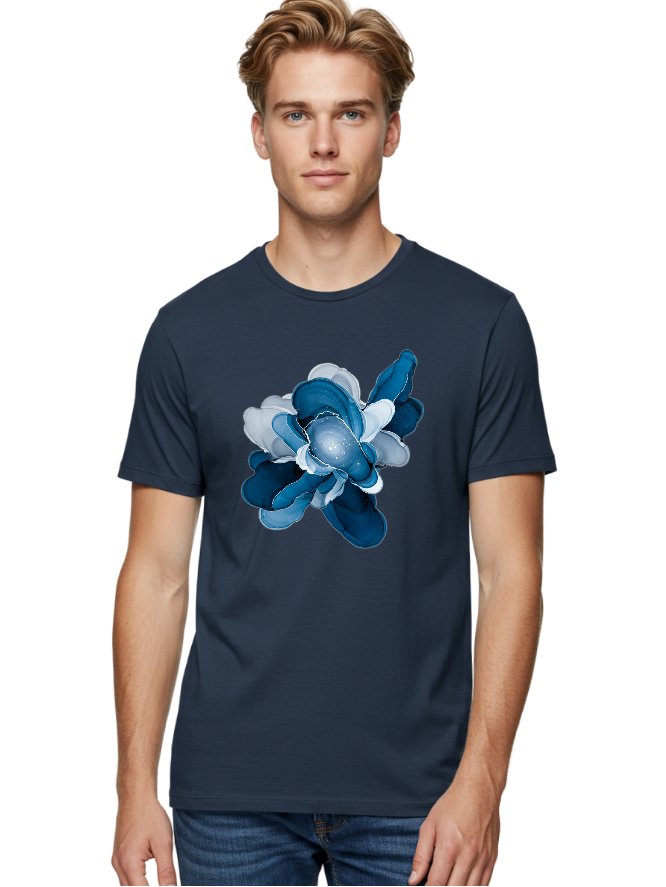 Blue-Digital-Flower Men'S Graphic Tee, 100% Cotton, Comfortable Casual Summer Wear, Machine Washable, Vintage Camera, Old Camera, Antique Camera, Black Camera, Classic Photography, Photography Equipment, Nostalgic Device, Film Camera, Bag191