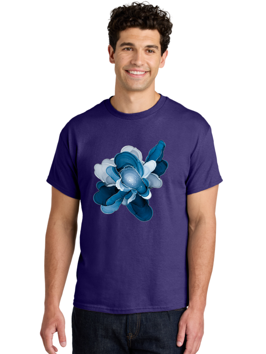 Blue-Digital-Flower Men'S Graphic Tee, 100% Cotton, Comfortable Casual Summer Wear, Machine Washable, Vintage Camera, Old Camera, Antique Camera, Black Camera, Classic Photography, Photography Equipment, Nostalgic Device, Film Camera, Bag191