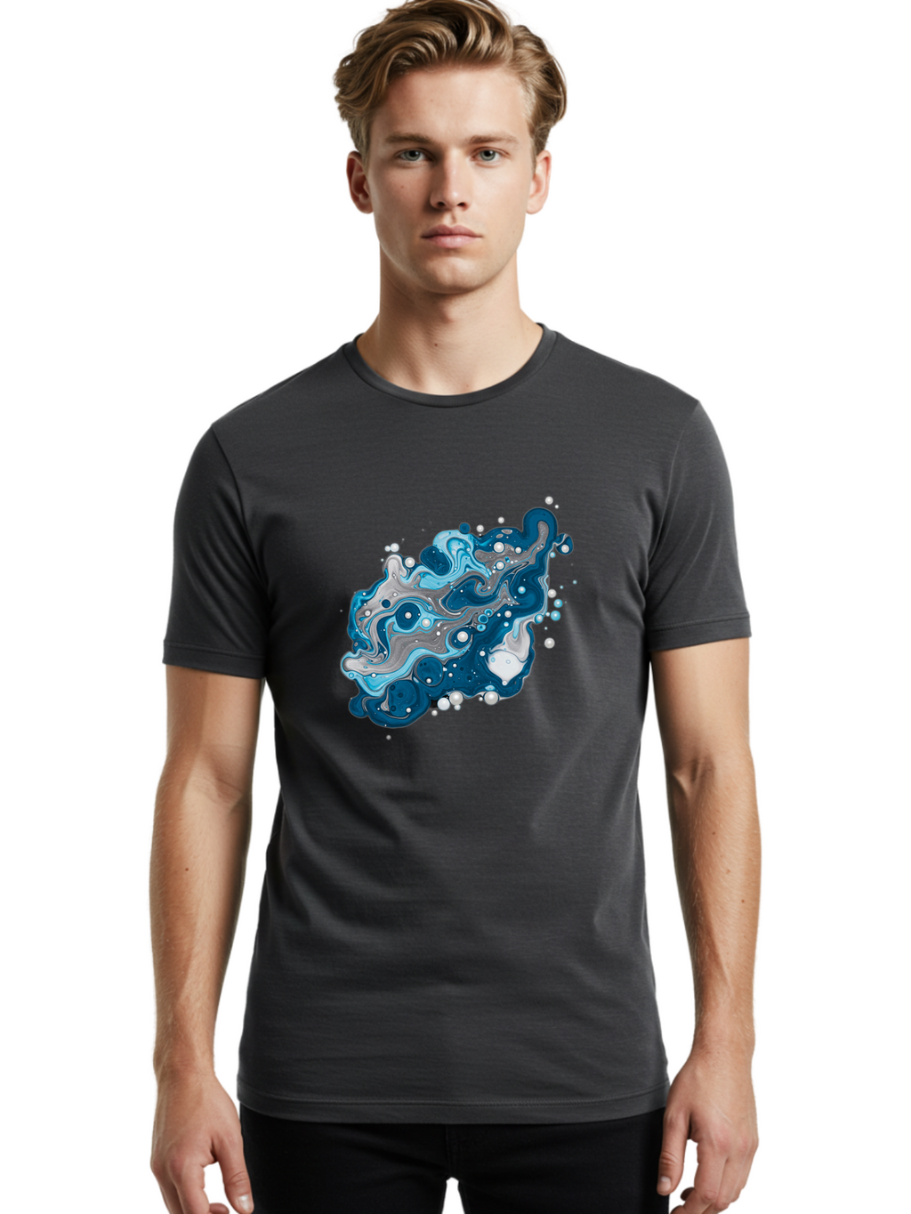 Blue-Marble-Effect Men'S Graphic Tee, 100% Cotton, Comfortable Casual Summer Wear, Machine Washable, Vintage Camera, Old Camera, Antique Camera, Black Camera, Classic Photography, Photography Equipment, Nostalgic Device, Film Camera, Bag198