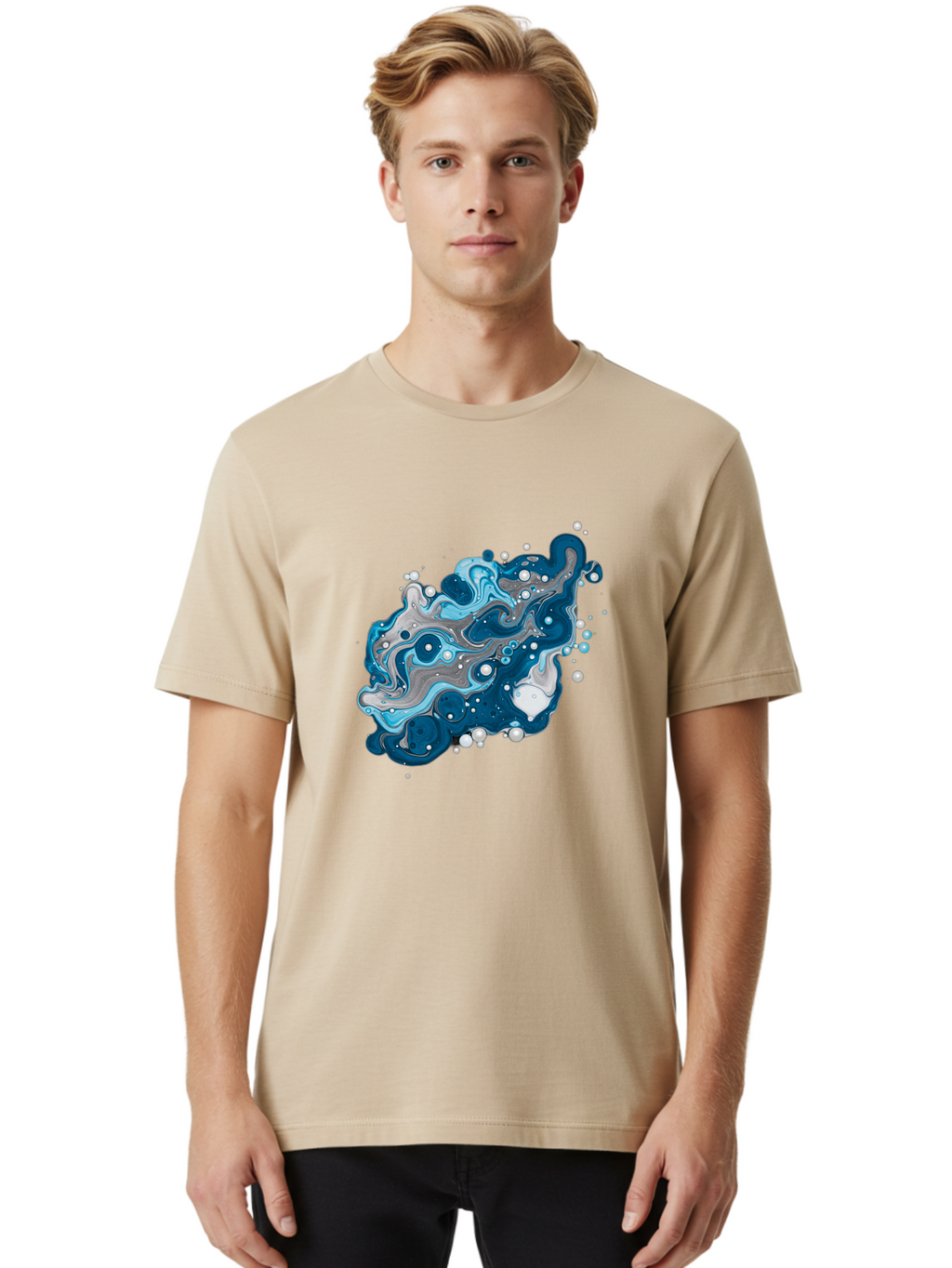 Blue-Marble-Effect Men'S Graphic Tee, 100% Cotton, Comfortable Casual Summer Wear, Machine Washable, Vintage Camera, Old Camera, Antique Camera, Black Camera, Classic Photography, Photography Equipment, Nostalgic Device, Film Camera, Bag198