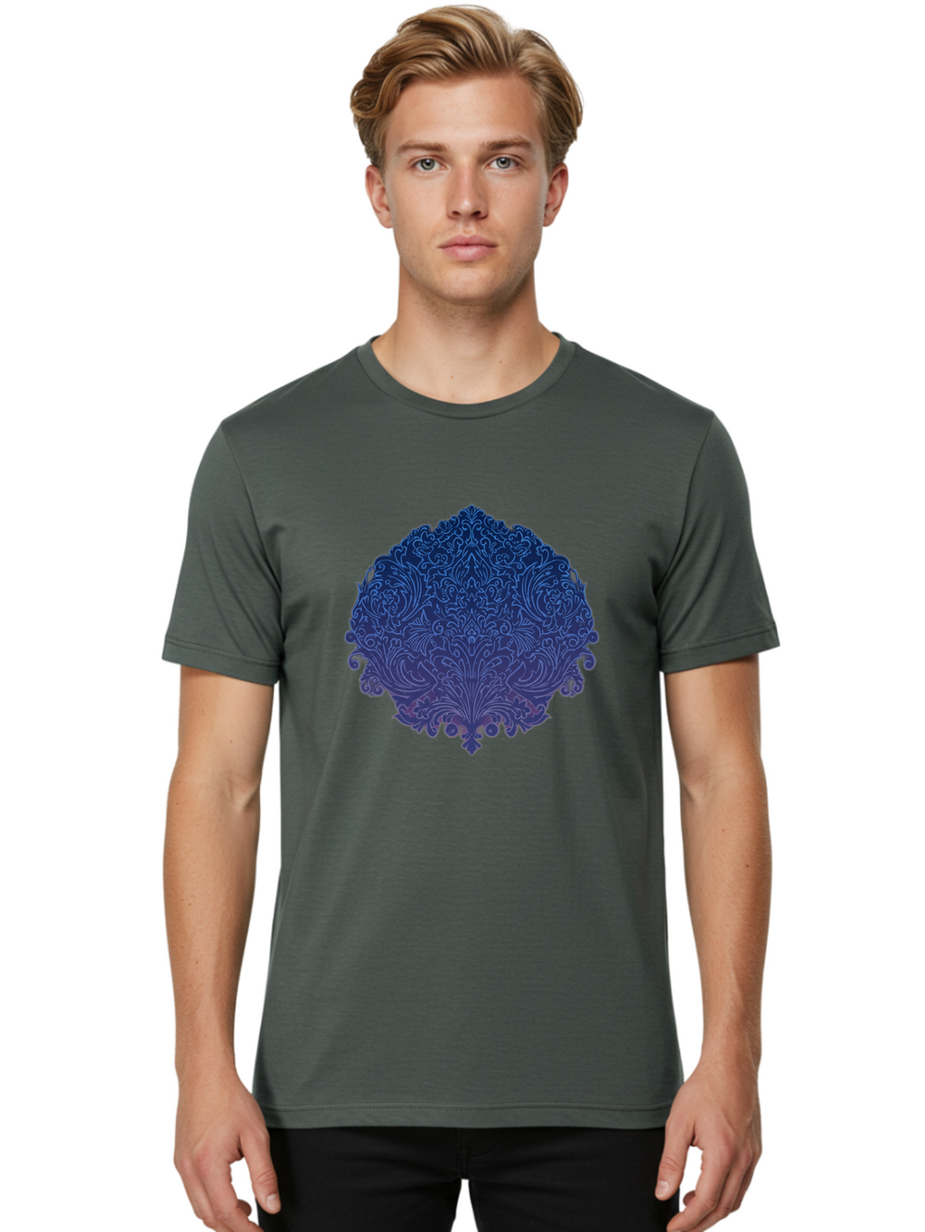Blue-Ornate-Crest Men'S Graphic Tee, 100% Cotton, Comfortable Casual Summer Wear, Machine Washable, Vintage Camera, Old Camera, Antique Camera, Black Camera, Classic Photography, Photography Equipment, Nostalgic Device, Film Camera, Camera Art Bag199