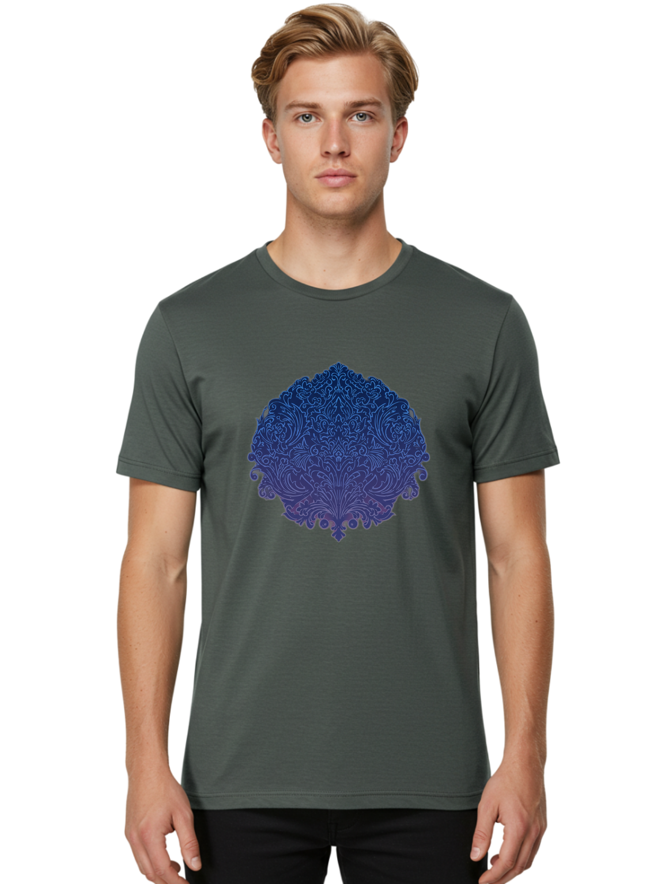 Blue-Ornate-Crest Men'S Graphic Tee, 100% Cotton, Comfortable Casual Summer Wear, Machine Washable, Vintage Camera, Old Camera, Antique Camera, Black Camera, Classic Photography, Photography Equipment, Nostalgic Device, Film Camera, Camera Art Bag199