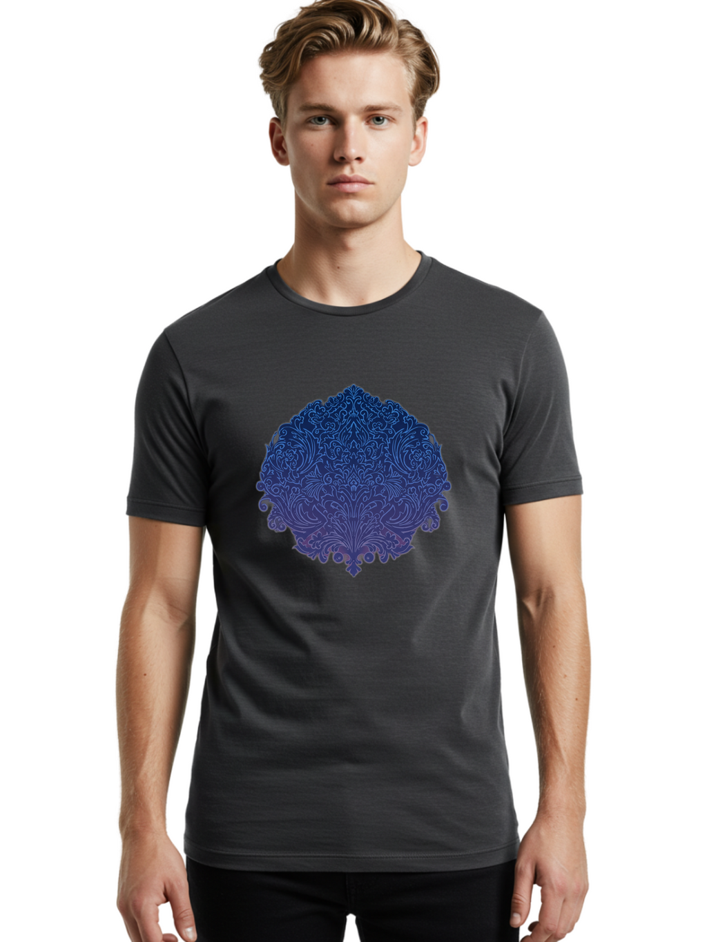 Blue-Ornate-Crest Men'S Graphic Tee, 100% Cotton, Comfortable Casual Summer Wear, Machine Washable, Vintage Camera, Old Camera, Antique Camera, Black Camera, Classic Photography, Photography Equipment, Nostalgic Device, Film Camera, Camera Art Bag199