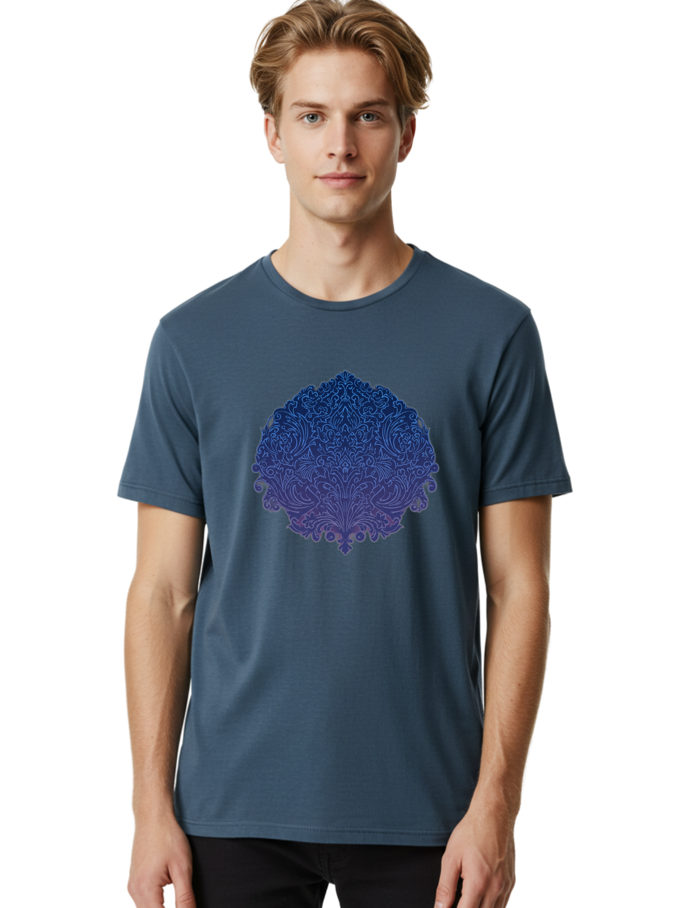Blue-Ornate-Crest Men'S Graphic Tee, 100% Cotton, Comfortable Casual Summer Wear, Machine Washable, Vintage Camera, Old Camera, Antique Camera, Black Camera, Classic Photography, Photography Equipment, Nostalgic Device, Film Camera, Camera Art Bag199
