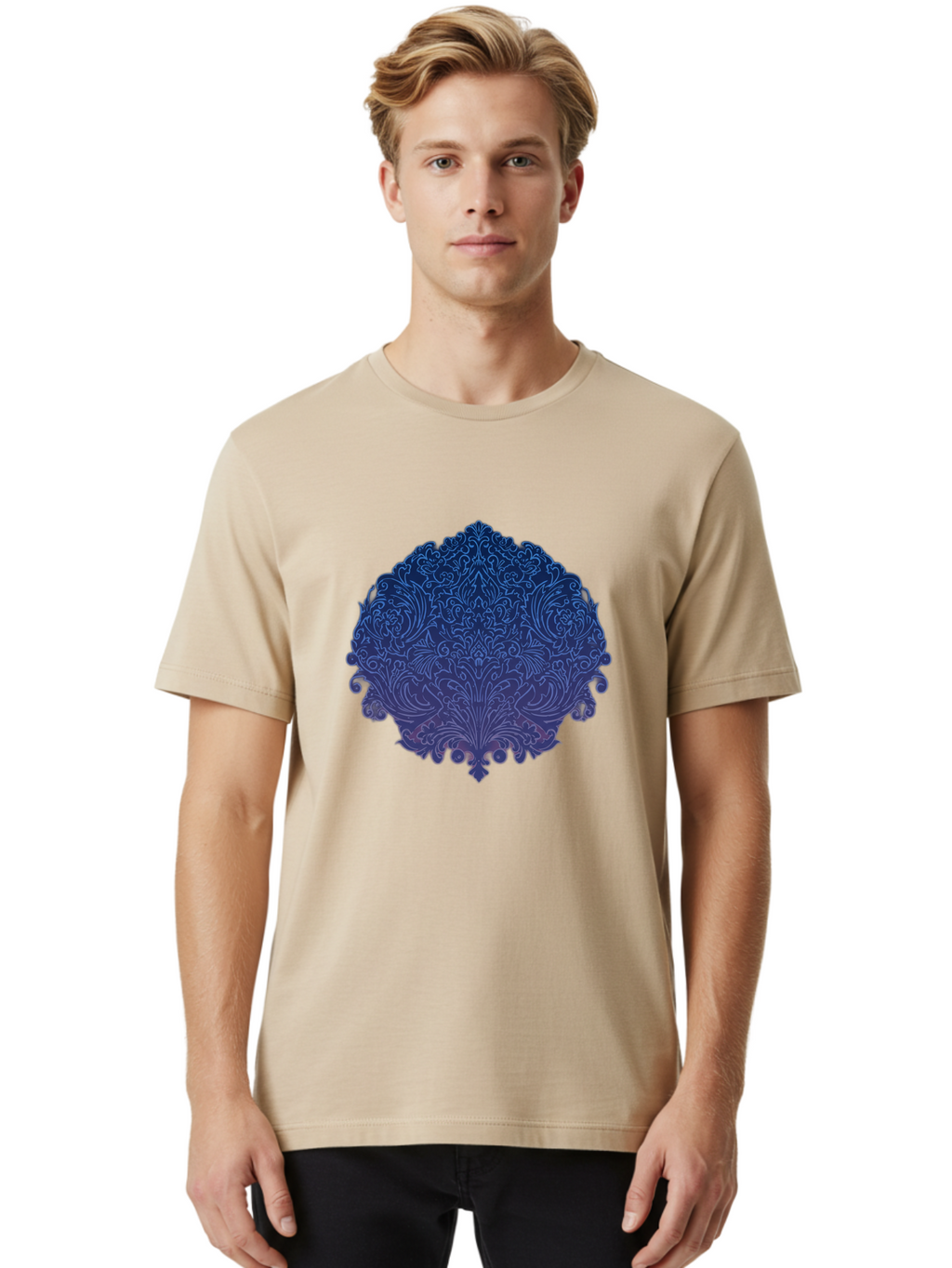 Blue-Ornate-Crest Men'S Graphic Tee, 100% Cotton, Comfortable Casual Summer Wear, Machine Washable, Vintage Camera, Old Camera, Antique Camera, Black Camera, Classic Photography, Photography Equipment, Nostalgic Device, Film Camera, Camera Art Bag199