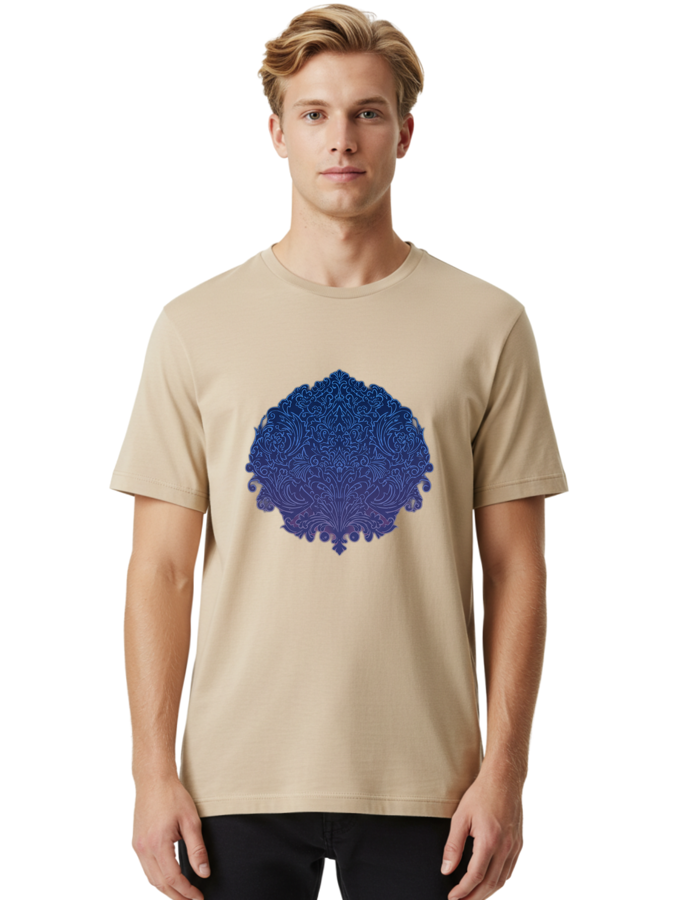 Blue-Ornate-Crest Men'S Graphic Tee, 100% Cotton, Comfortable Casual Summer Wear, Machine Washable, Vintage Camera, Old Camera, Antique Camera, Black Camera, Classic Photography, Photography Equipment, Nostalgic Device, Film Camera, Camera Art Bag199
