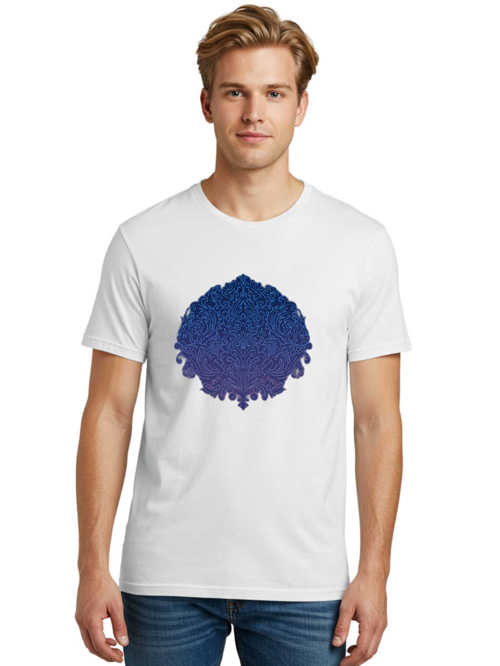 Blue-Ornate-Crest Men'S Graphic Tee, 100% Cotton, Comfortable Casual Summer Wear, Machine Washable, Vintage Camera, Old Camera, Antique Camera, Black Camera, Classic Photography, Photography Equipment, Nostalgic Device, Film Camera, Camera Art Bag199