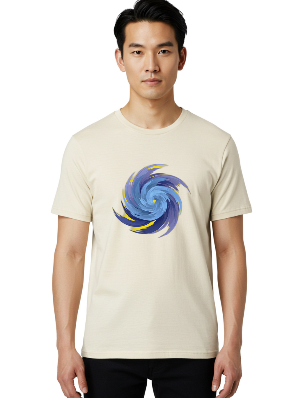 Blue-Spiral-Swirl Men'S Graphic Tee, 100% Cotton, Comfortable Casual Summer Wear, Machine Washable, Vintage Camera, Old Camera, Antique Camera, Black Camera, Classic Photography, Photography Equipment, Nostalgic Device, Film Camera, Camera Art Bag204