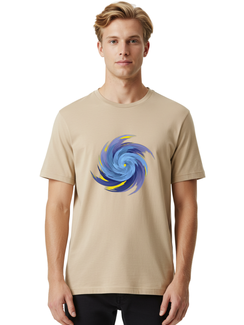 Blue-Spiral-Swirl Men'S Graphic Tee, 100% Cotton, Comfortable Casual Summer Wear, Machine Washable, Vintage Camera, Old Camera, Antique Camera, Black Camera, Classic Photography, Photography Equipment, Nostalgic Device, Film Camera, Camera Art Bag204