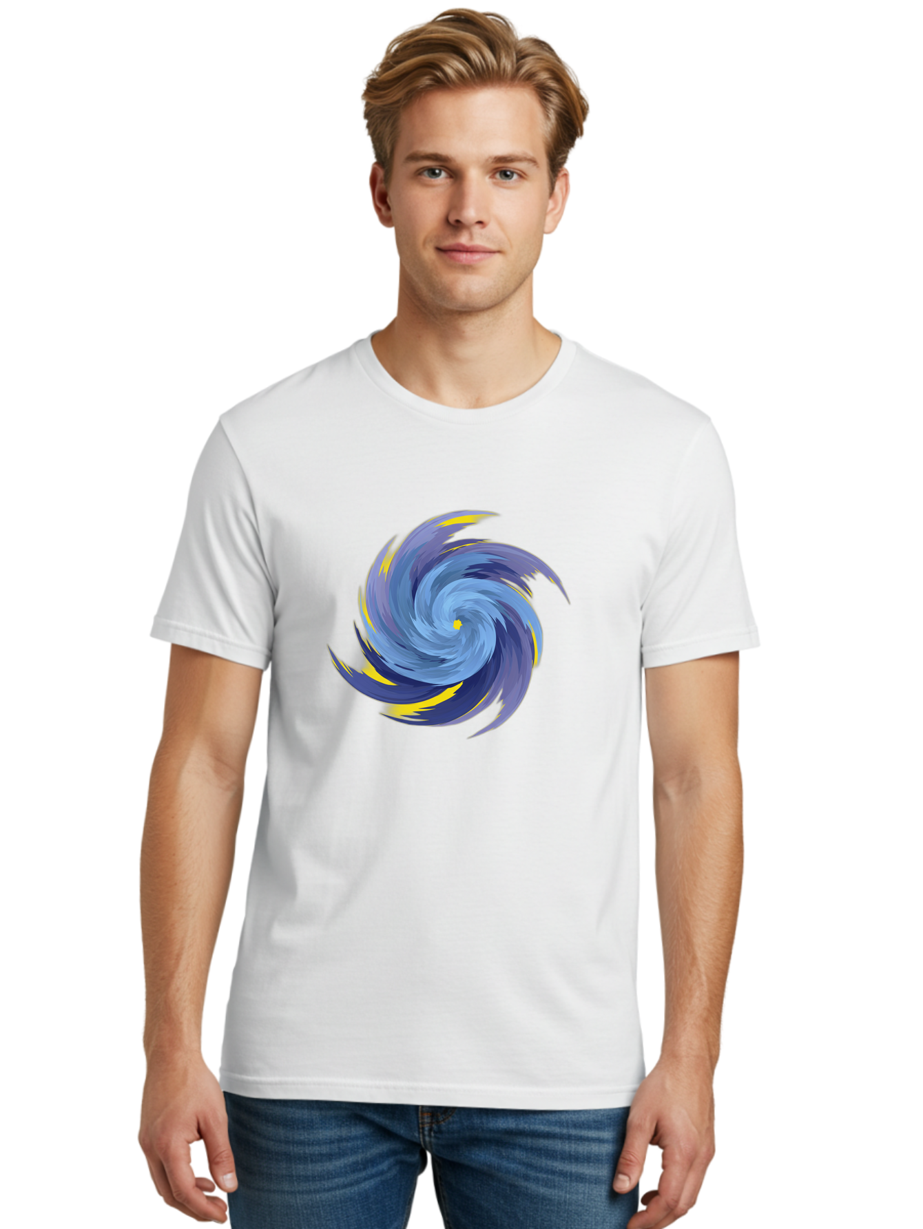 Blue-Spiral-Swirl Men'S Graphic Tee, 100% Cotton, Comfortable Casual Summer Wear, Machine Washable, Vintage Camera, Old Camera, Antique Camera, Black Camera, Classic Photography, Photography Equipment, Nostalgic Device, Film Camera, Camera Art Bag204