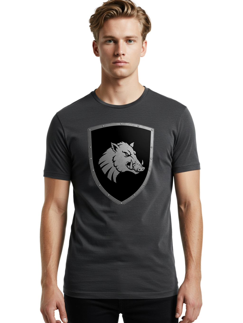 Boar-Head-Shield Men'S Graphic Tee, 100% Cotton, Comfortable Casual Summer Wear, Machine Washable, Vintage Camera, Old Camera, Antique Camera, Black Camera, Classic Photography, Photography Equipment, Nostalgic Device, Film Camera, Camera Art Bag210