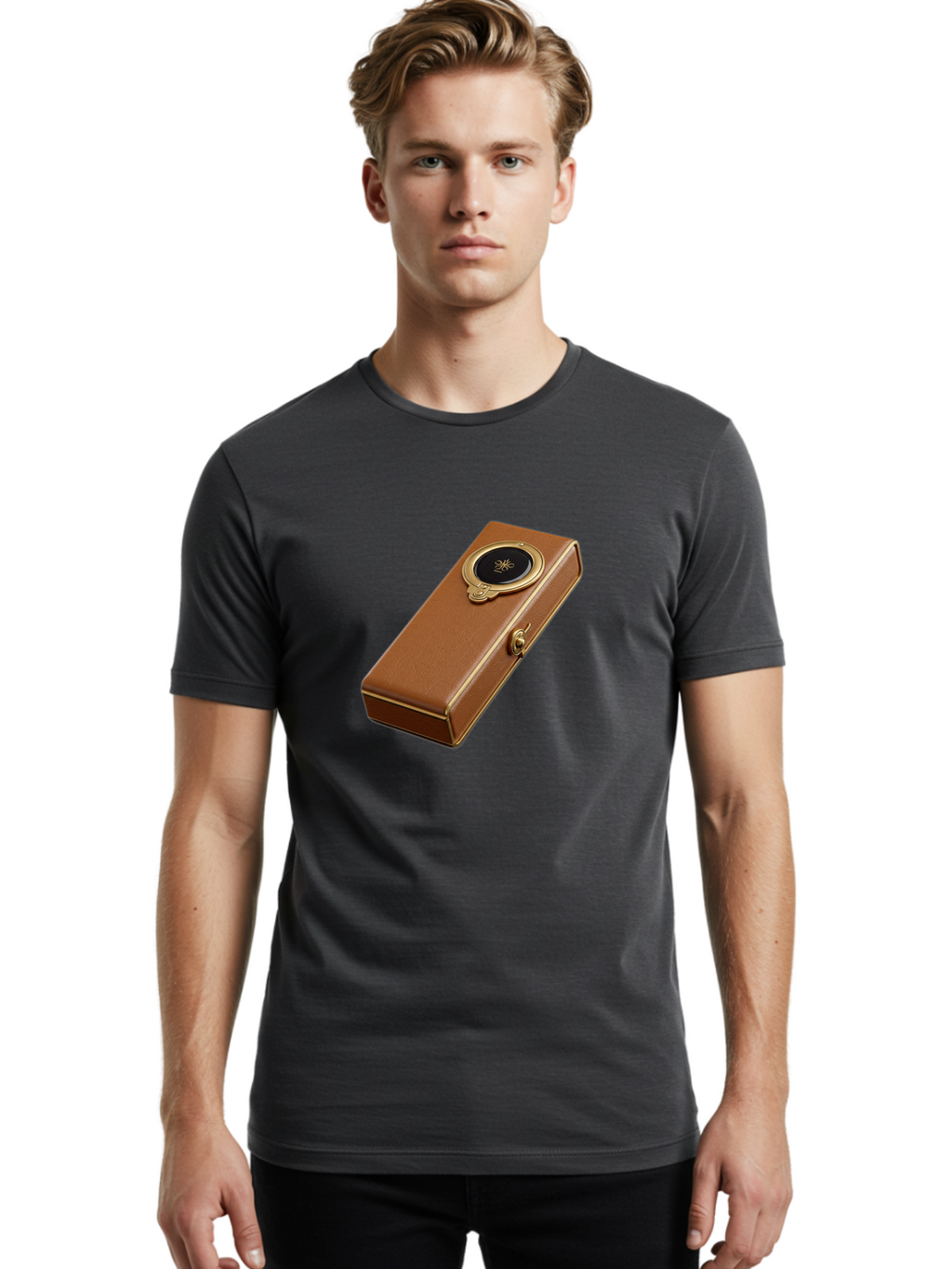 Brown-Leather-Box Men'S Graphic Tee, 100% Cotton, Comfortable Casual Summer Wear, Machine Washable, Vintage Camera, Old Camera, Antique Camera, Black Camera, Classic Photography, Photography Equipment, Nostalgic Device, Film Camera, Camera Art Bag217