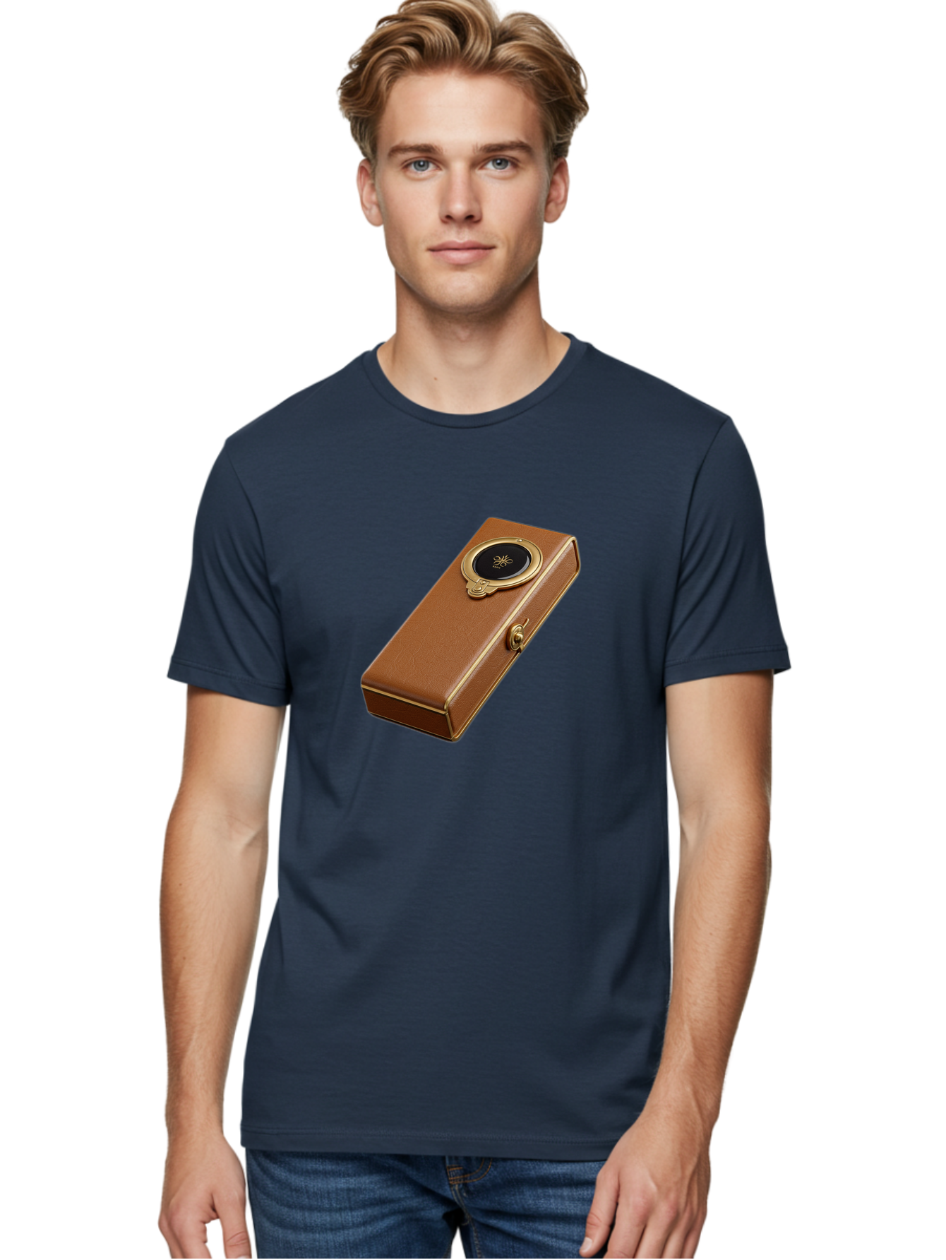 Brown-Leather-Box Men'S Graphic Tee, 100% Cotton, Comfortable Casual Summer Wear, Machine Washable, Vintage Camera, Old Camera, Antique Camera, Black Camera, Classic Photography, Photography Equipment, Nostalgic Device, Film Camera, Camera Art Bag217