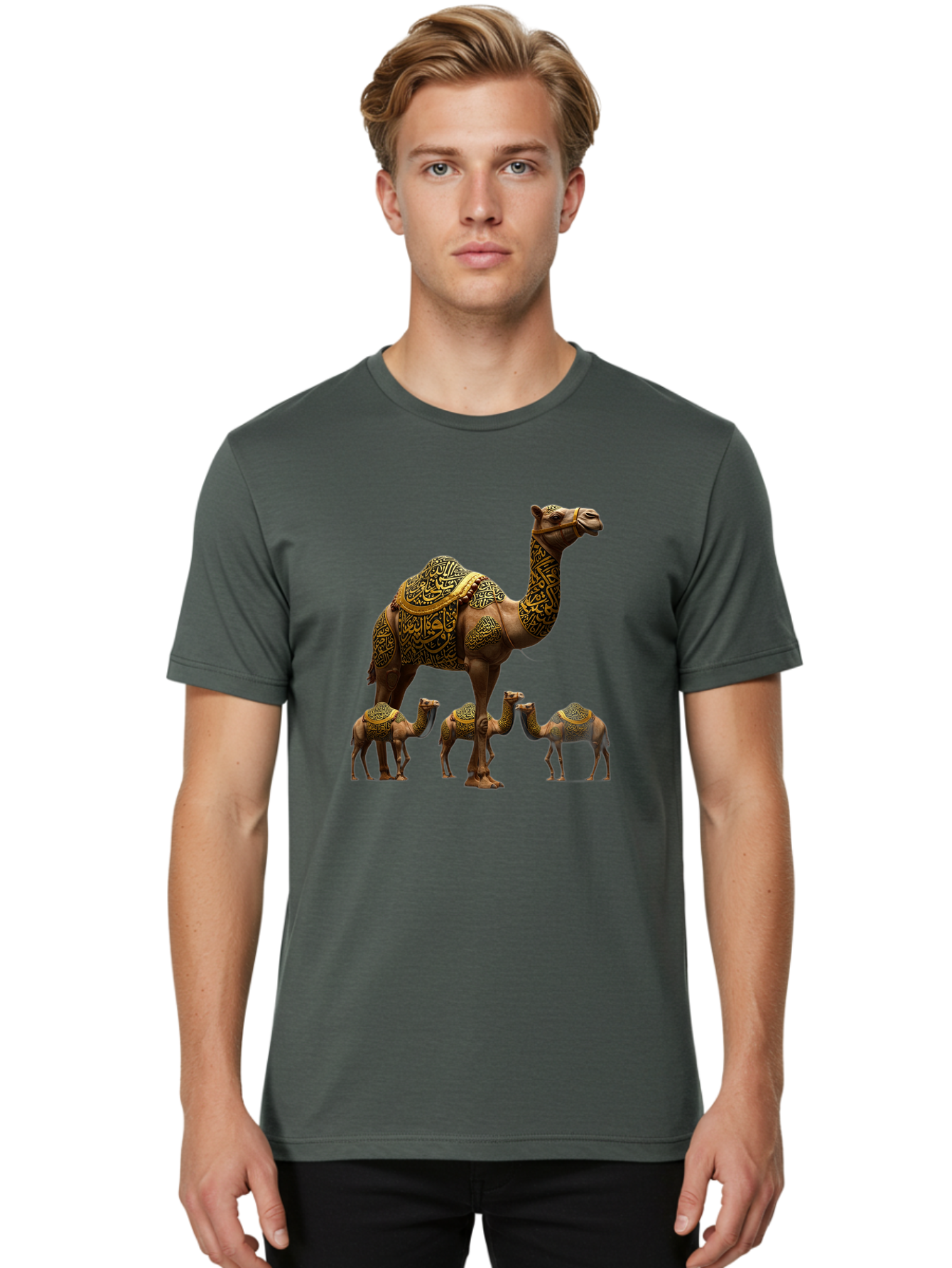 Camels-With-Arabic-Calligraphy Men'S Graphic Tee, 100% Cotton, Comfortable Casual Summer Wear, Machine Washable, Vintage Camera, Old Camera, Antique Camera, Black Camera, Classic Photography, Photography Equipment, Nostalgic Device, Bag245