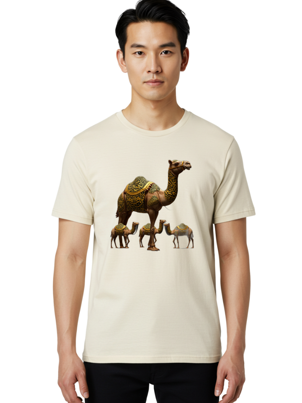 Camels-With-Arabic-Calligraphy Men'S Graphic Tee, 100% Cotton, Comfortable Casual Summer Wear, Machine Washable, Vintage Camera, Old Camera, Antique Camera, Black Camera, Classic Photography, Photography Equipment, Nostalgic Device, Bag245