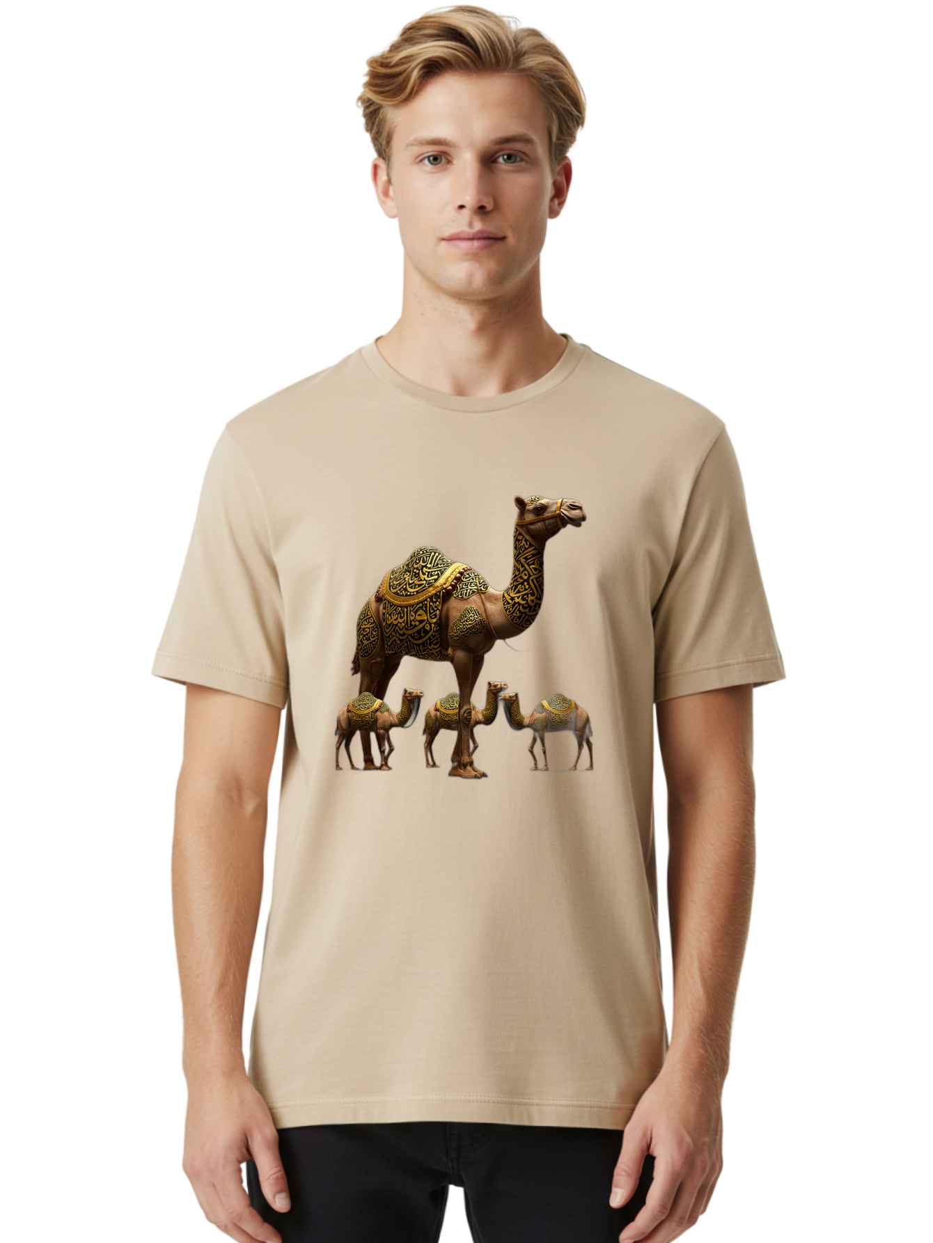 Camels-With-Arabic-Calligraphy Men'S Graphic Tee, 100% Cotton, Comfortable Casual Summer Wear, Machine Washable, Vintage Camera, Old Camera, Antique Camera, Black Camera, Classic Photography, Photography Equipment, Nostalgic Device, Bag245