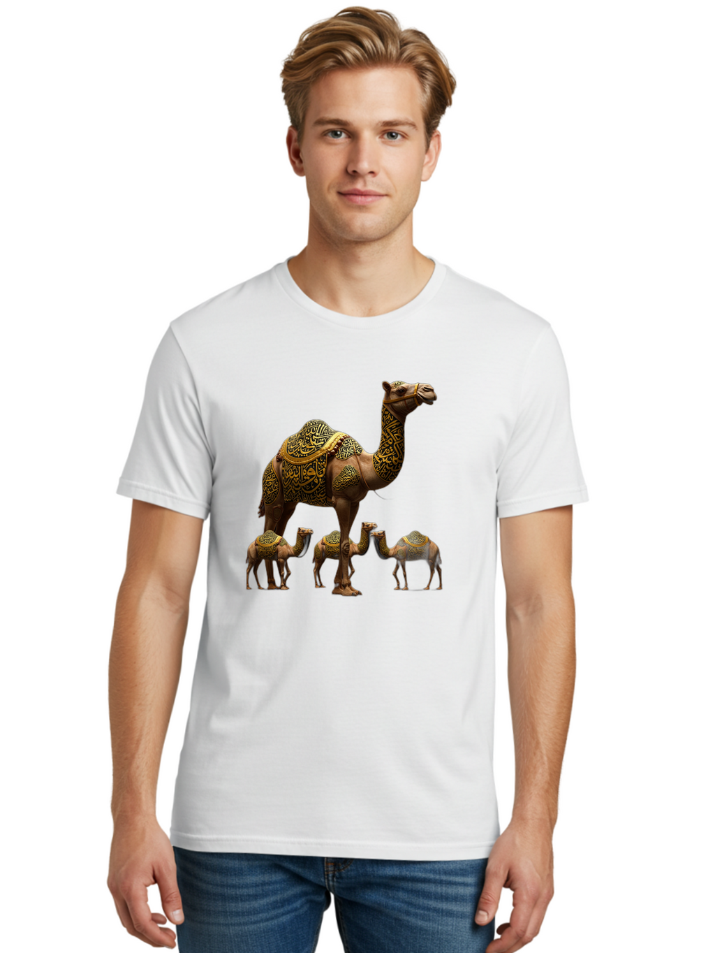 Camels-With-Arabic-Calligraphy Men'S Graphic Tee, 100% Cotton, Comfortable Casual Summer Wear, Machine Washable, Vintage Camera, Old Camera, Antique Camera, Black Camera, Classic Photography, Photography Equipment, Nostalgic Device, Bag245