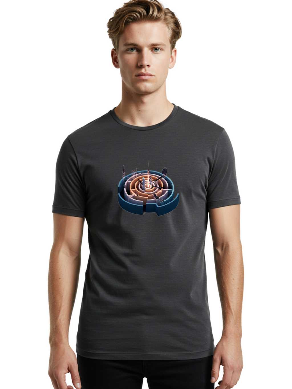 Circular-Labyrinth Men'S Graphic Tee, 100% Cotton, Comfortable Casual Summer Wear, Machine Washable, Vintage Camera, Old Camera, Antique Camera, Black Camera, Classic Photography, Photography Equipment, Nostalgic Device, Film Camera, Bag294