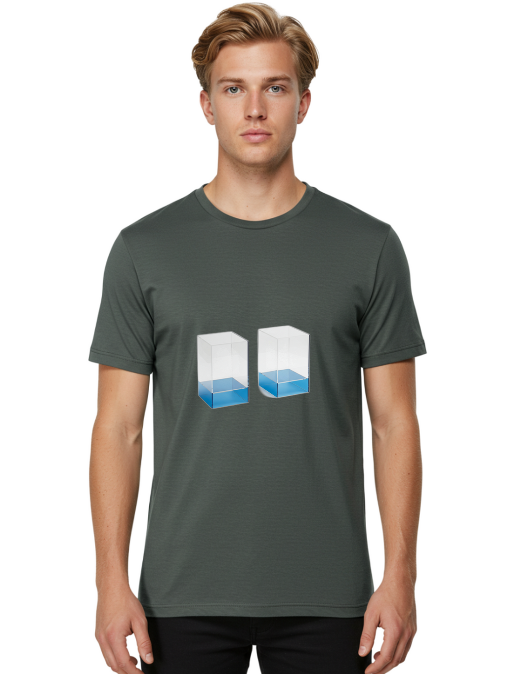 Clear-Boxes-With-Blue-Liquid Men'S Graphic Tee, 100% Cotton, Comfortable Casual Summer Wear, Machine Washable, Vintage Camera, Old Camera, Antique Camera, Black Camera, Classic Photography, Photography Equipment, Nostalgic Device, Film Camera, Bag302